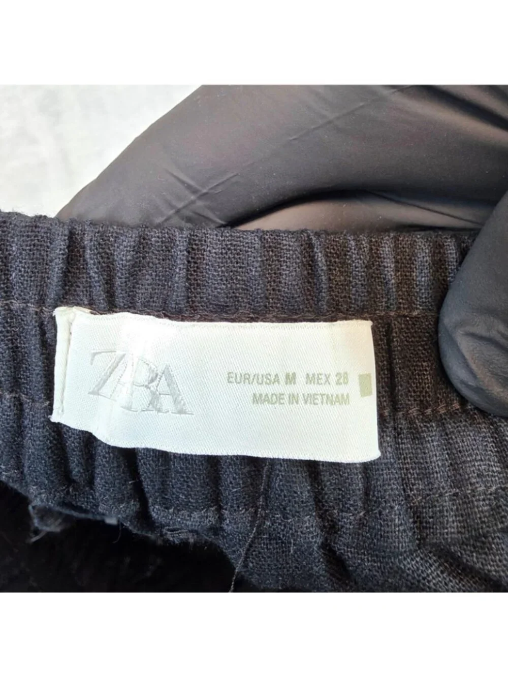 Zara Pants Womens M Black Linen Viscose Straight Leg Elastic Waist Relaxed